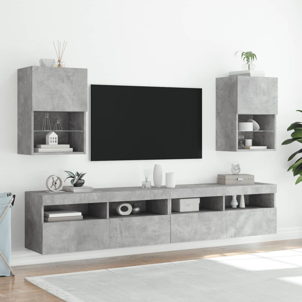 Tv-meubels met LED-verlichting 2 st 40,5x30x60 cm betongrijs