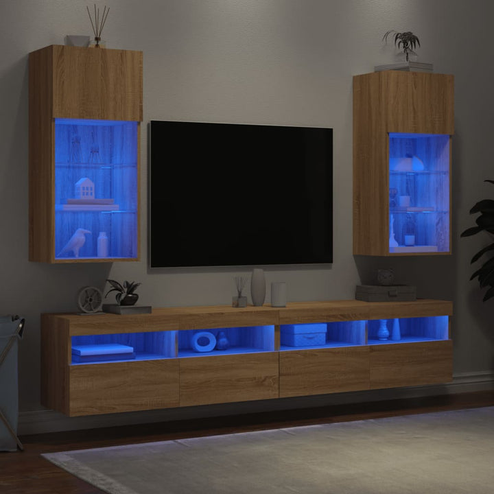 Tv-meubels met LED-verlichting 2 st 40,5x30x90 cm sonoma eiken