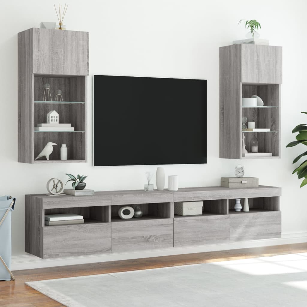 Tv-meubel met LED-verlichting 40,5x30x90 cm grijs sonoma eiken