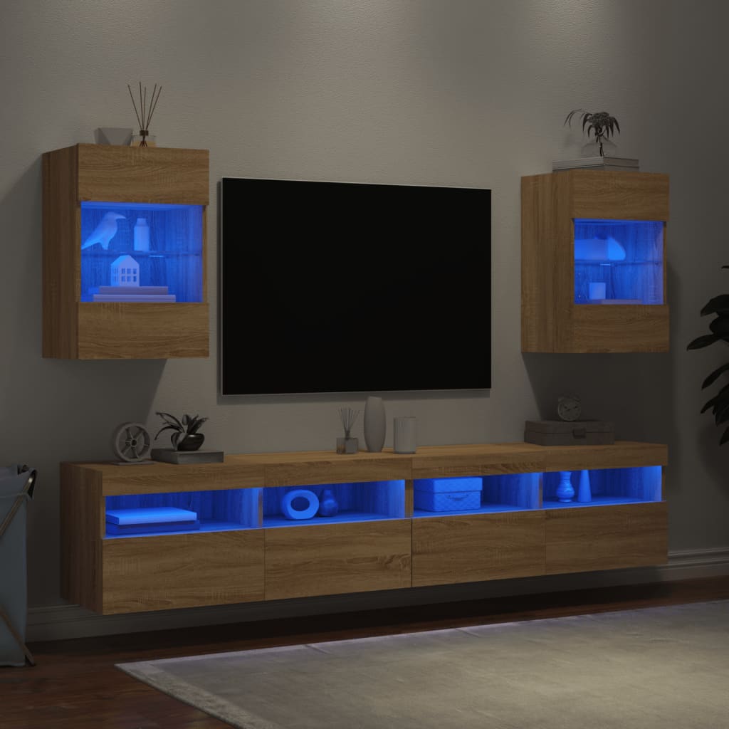 Tv-wandmeubels met LED 2 st 40x30x60,5 cm sonoma eikenkleurig