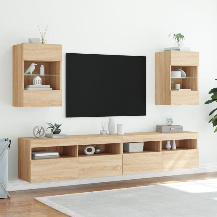 Tv-wandmeubels met LED 2 st 40x30x60,5 cm sonoma eikenkleurig