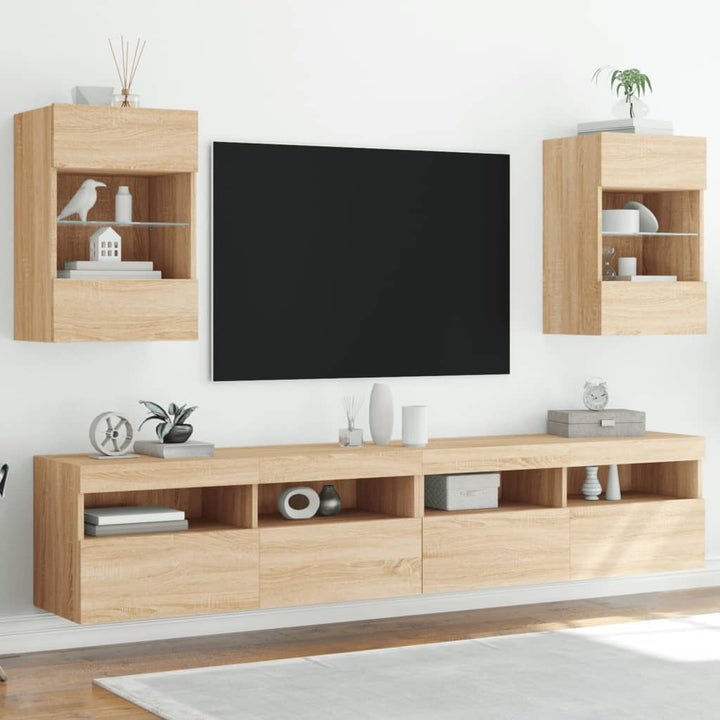 Tv-wandmeubels met LED 2 st 40x30x60,5 cm sonoma eikenkleurig