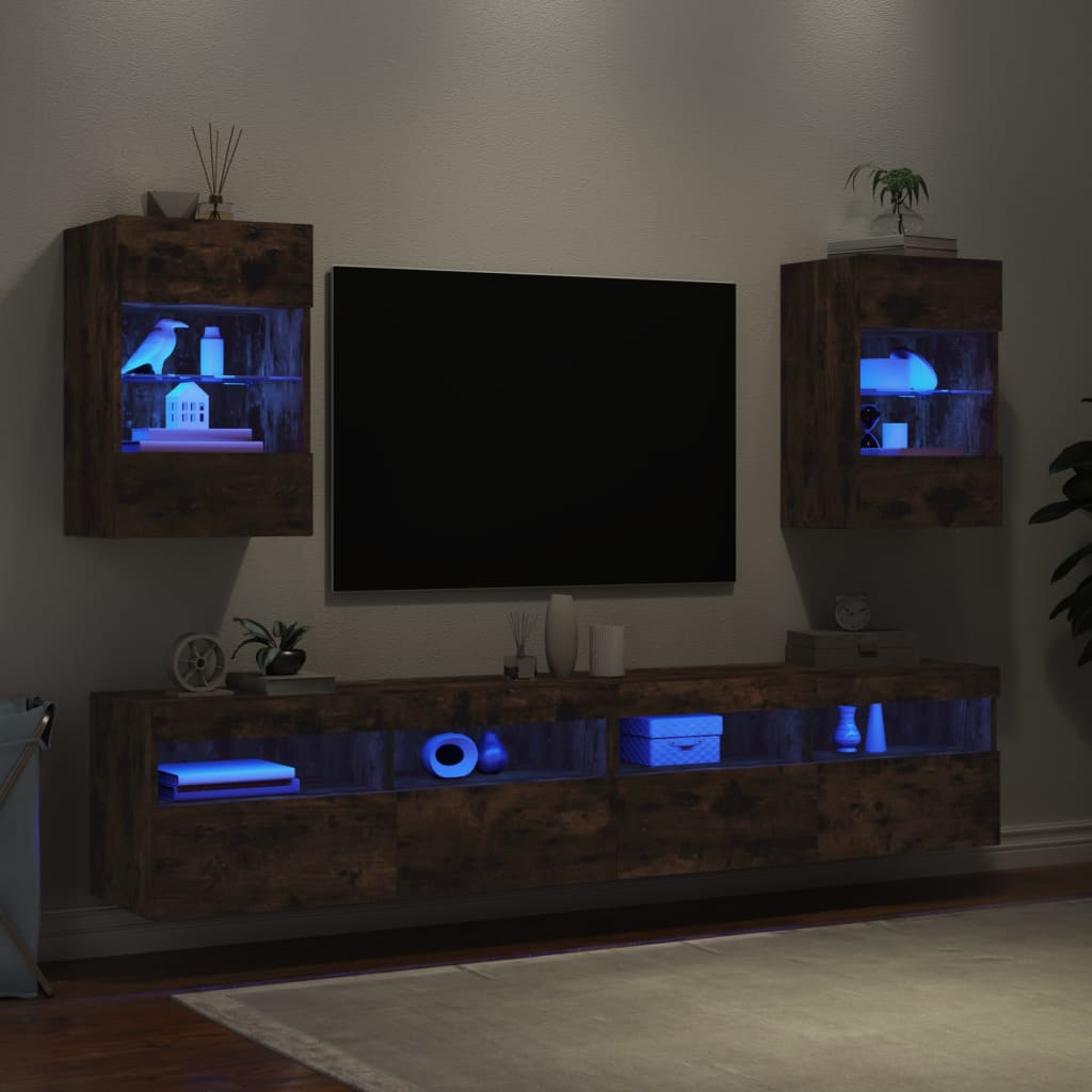 Tv-wandmeubels met LED 2 st 40x30x60,5 cm gerookt eikenkleurig