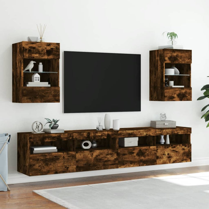 Tv-wandmeubels met LED 2 st 40x30x60,5 cm gerookt eikenkleurig