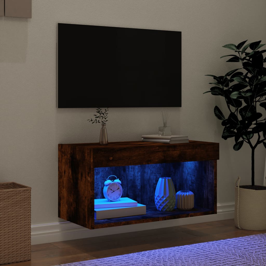 Tv-meubel met LED-verlichting 60x30x30 cm gerookt eikenkleurig