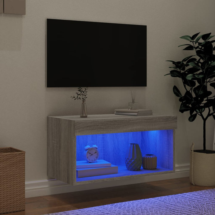 Tv-meubel met LED-verlichting 60x30x30 cm grijs sonoma eiken