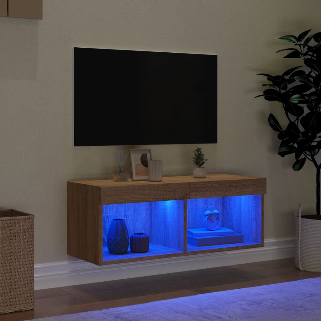 Tv-meubel met LED-verlichting 80x30x30 cm sonoma eikenkleur