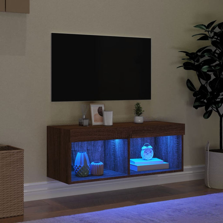 Tv-meubel met LED-verlichting 80x30x30 cm bruineikenkleurig