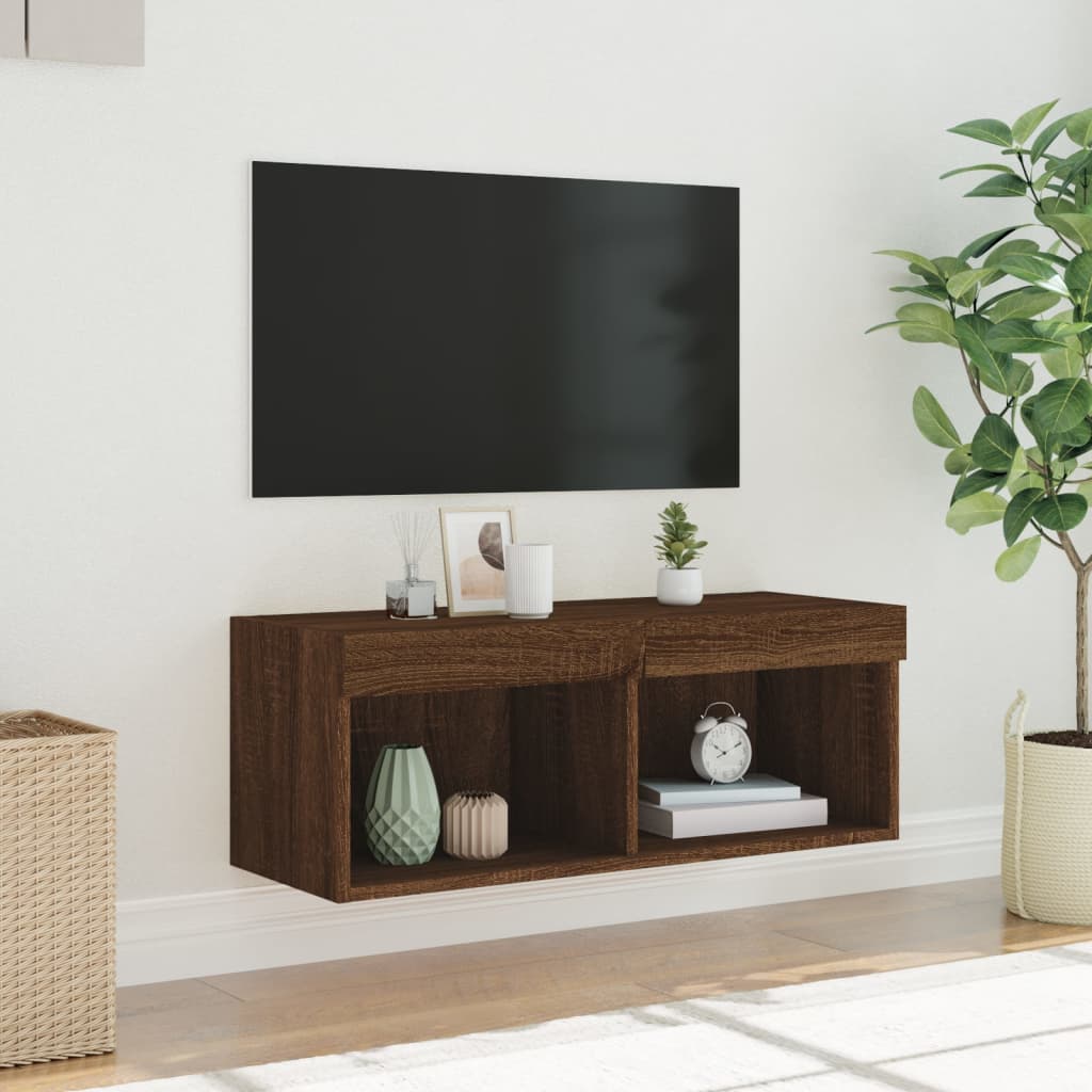 Tv-meubel met LED-verlichting 80x30x30 cm bruineikenkleurig