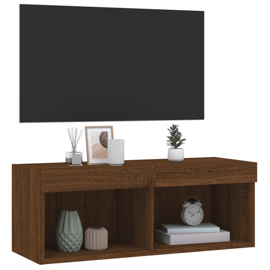 Tv-meubel met LED-verlichting 80x30x30 cm bruineikenkleurig