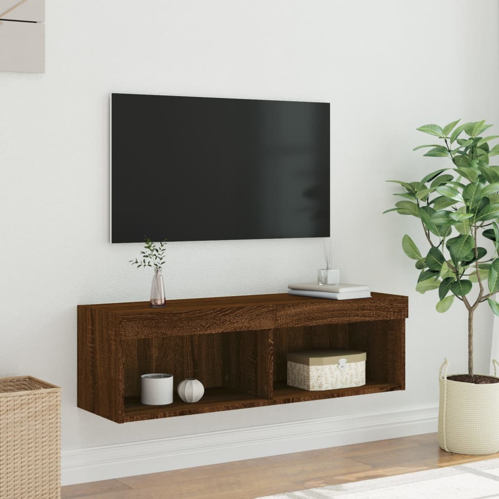 Tv-meubel met LED-verlichting 100x30x30 cm bruineikenkleurig