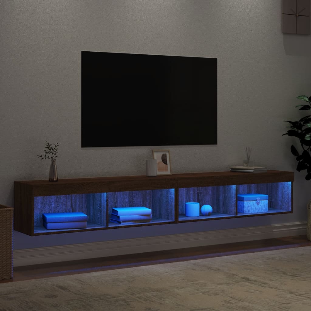 Tv-meubels met LED-verlichting 2 st 100x30x30 cm bruineiken