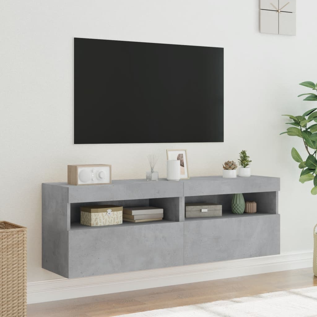 Tv-wandmeubels met LED 2 st 60x30x40 cm betongrijs