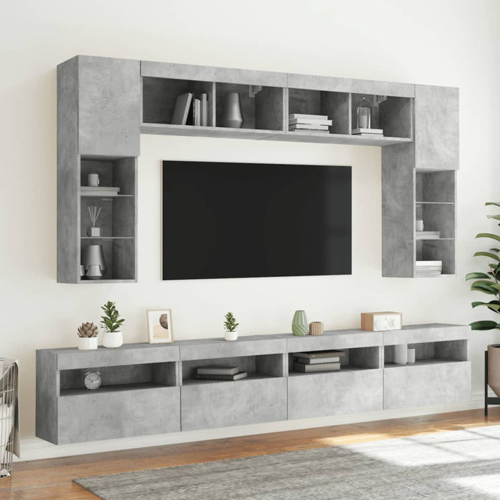 Tv-wandmeubels met LED 2 st 60x30x40 cm betongrijs