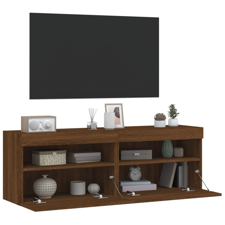 Tv-wandmeubels met LED-verlichting 2 st 60x30x40 cm bruineiken