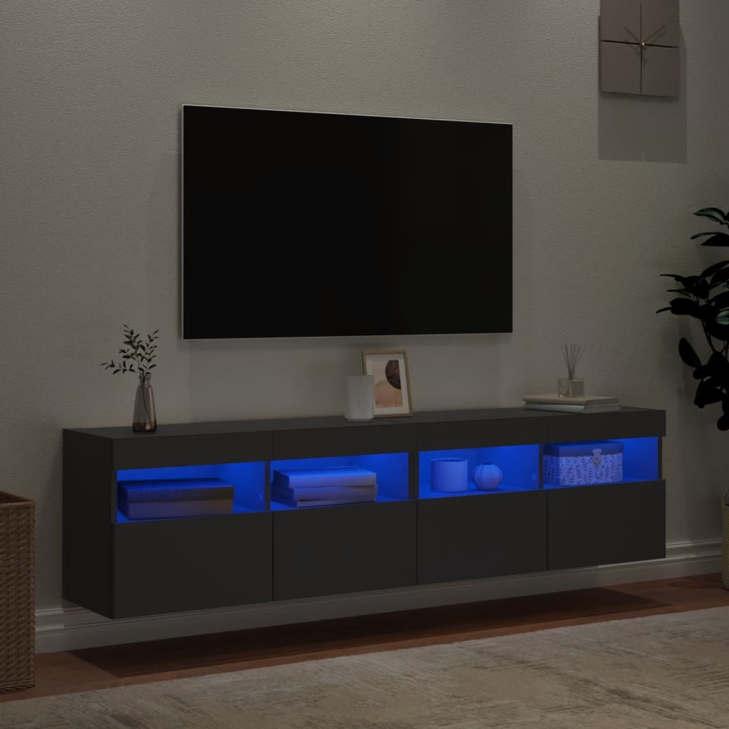 Tv-wandmeubels met LED-verlichting 2 st 80x30x40 cm zwart