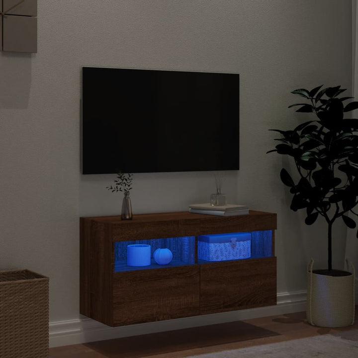 Tv-wandmeubel met LED-verlichting 80x30x40 cm bruinikenkleurig