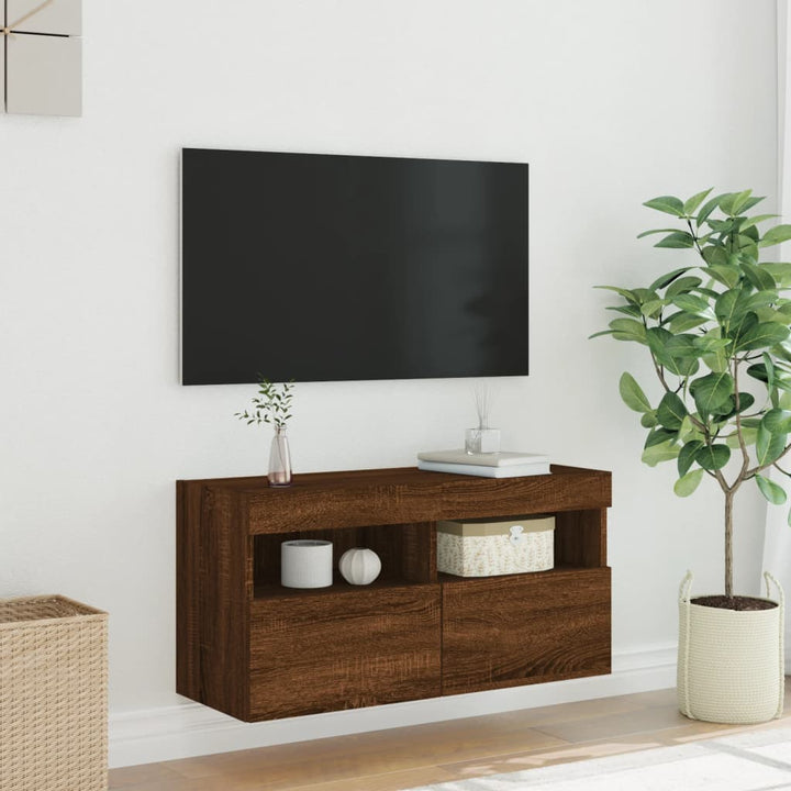 Tv-wandmeubel met LED-verlichting 80x30x40 cm bruineikenkleurig