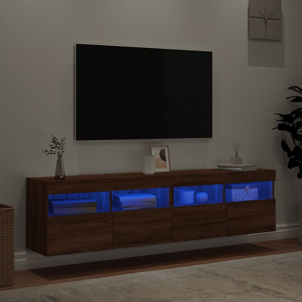 Tv-wandmeubels met LED 2 st 80x30x40 cm bruineikenkleurig