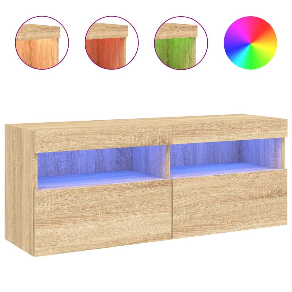 Tv-wandmeubel met LED-verlichting 100x30x40 cm sonoma eiken