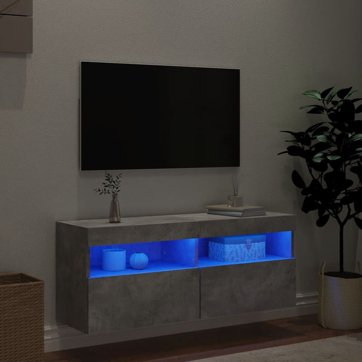 Tv-wandmeubel met LED-verlichting 100x30x40 cm betongrijs