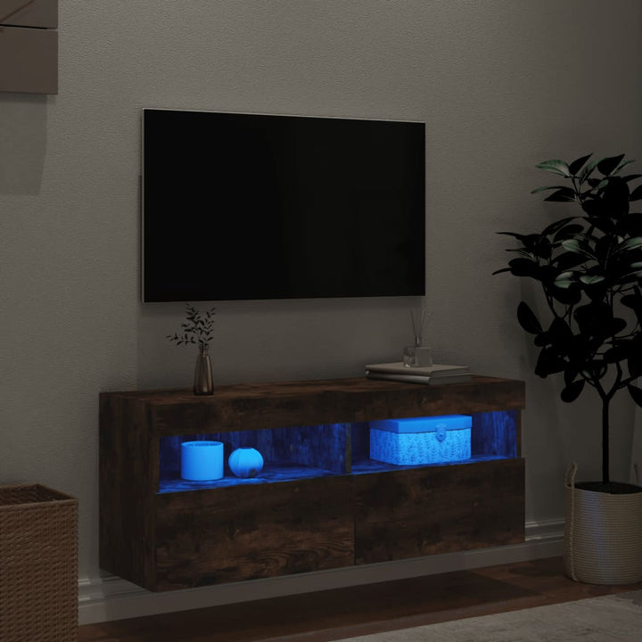 Tv-wandmeubel met LED-verlichting 100x30x40 cm gerookt eiken