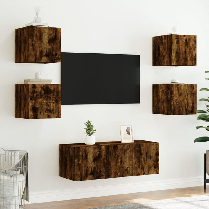 Tv-wandmeubels met LED 2 st 30,5x35x30 cm gerookt eikenkleurig