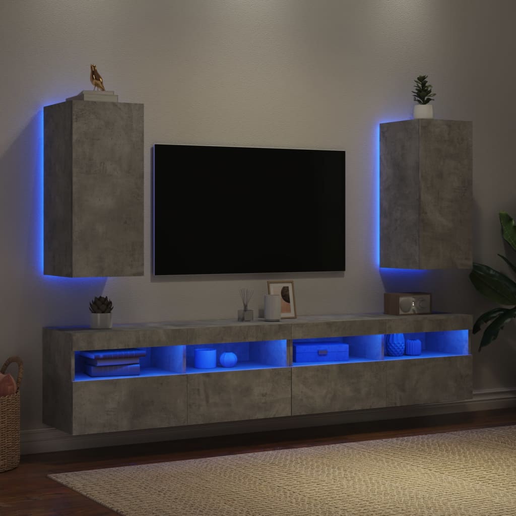 Tv-wandmeubels met LED 2 st 30,5x35x70 cm betongrijs