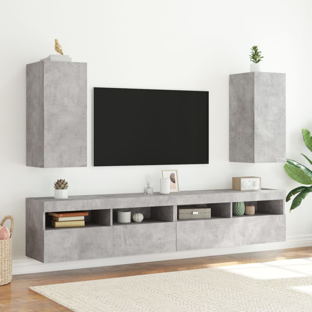 Tv-wandmeubels met LED 2 st 30,5x35x70 cm betongrijs