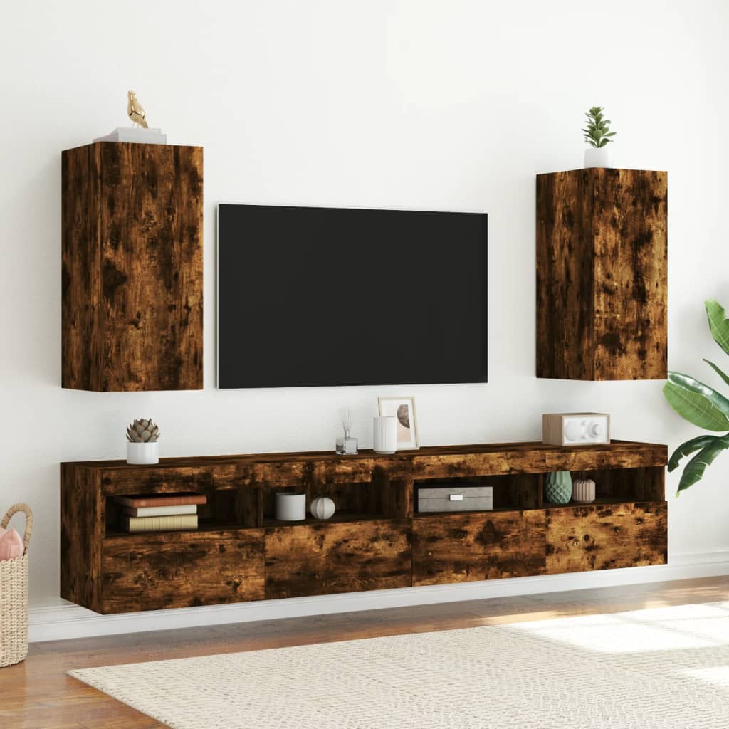 Tv-wandmeubelen met LED 2 st 30,5x35x70 cm gerookt eikenkleurig