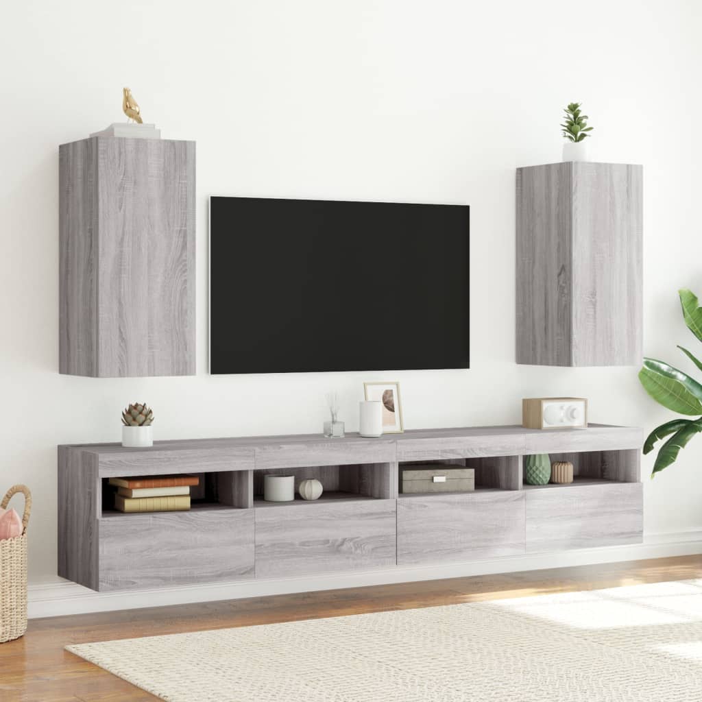 Tv-wandmeubelen met LED 2 st 30,5x35x70 cm grijs sonoma eiken