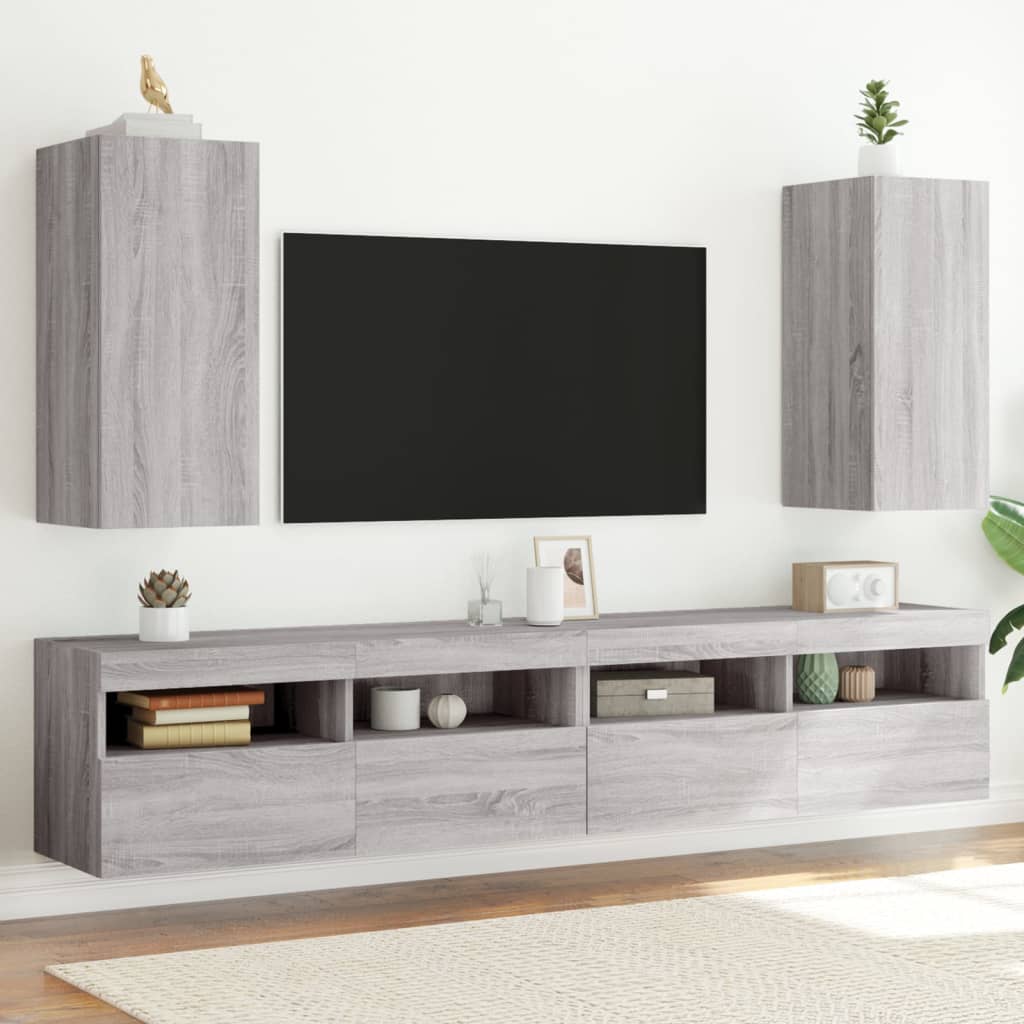 Tv-wandmeubelen met LED 2 st 30,5x35x70 cm grijs sonoma eiken