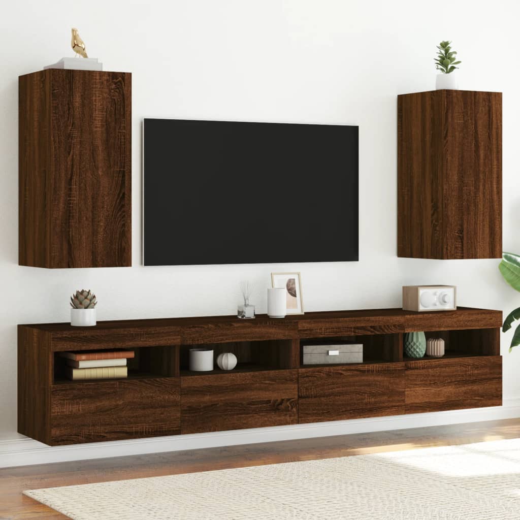 Tv-wandmeubelen met LED 2 st 30,5x35x70 cm bruinikenkleurig