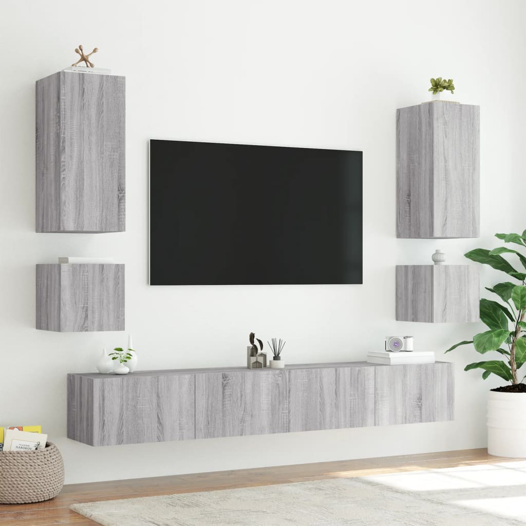 Tv-wandmeubelen met LED 2 st 40,5x35x40 cm grijs sonoma eiken