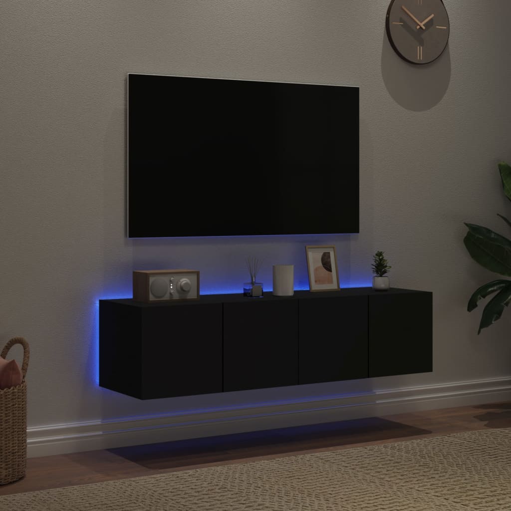 Tv-wandmeubelen met LED-verlichting 2 st 60x35x31 cm zwart