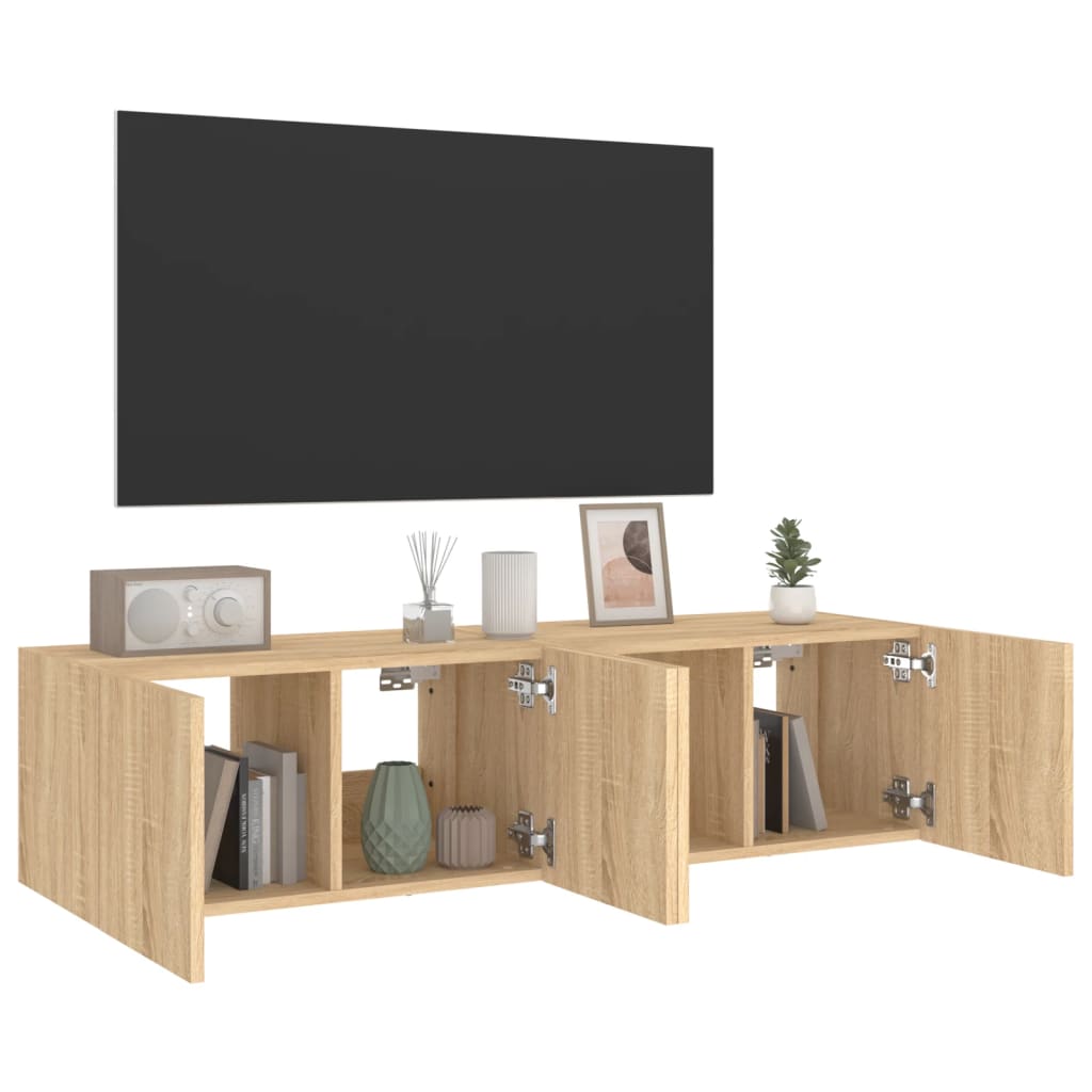 Tv-wandmeubelen met LED 2 st 60x35x31 cm sonoma eikenkleurig