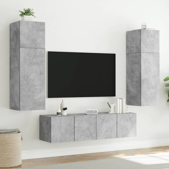 Tv-wandmeubelen met LED-verlichting 2 st 60x35x31 cm betongrijs