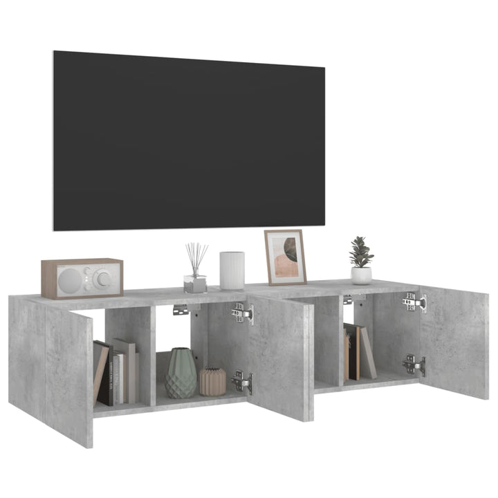 Tv-wandmeubelen met LED-verlichting 2 st 60x35x31 cm betongrijs