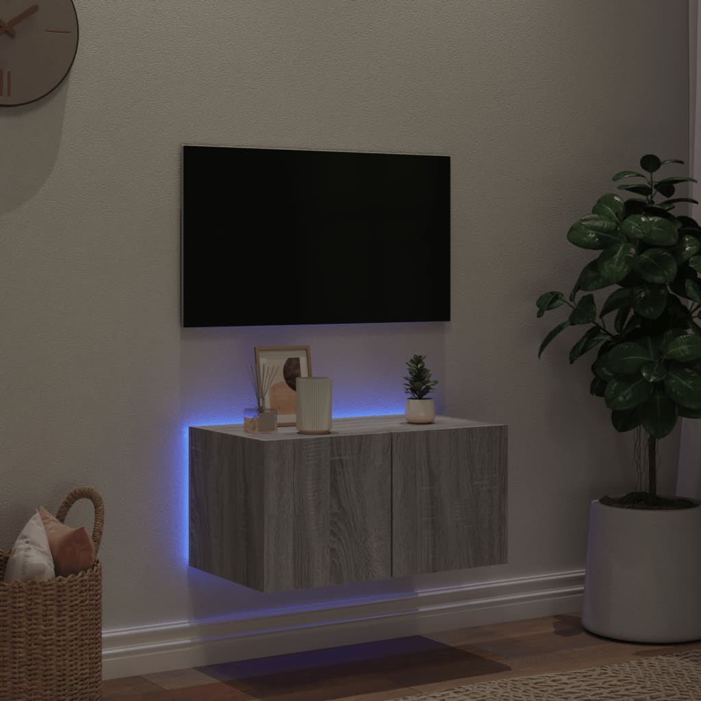 Tv-wandmeubel met LED-verlichting 60x35x31 cm grijs sonoma