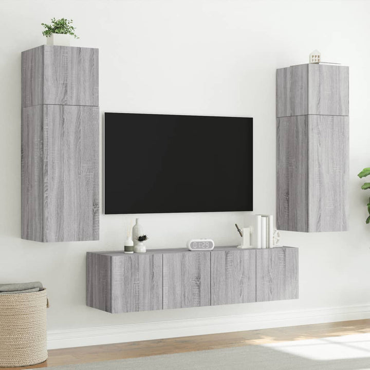 Tv-wandmeubelen met LED 2 st 60x35x31 cm grijs sonoma eiken