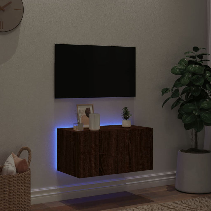 Tv-wandmeubel met LED-verlichting 60x35x31 cm bruineikenkleurig