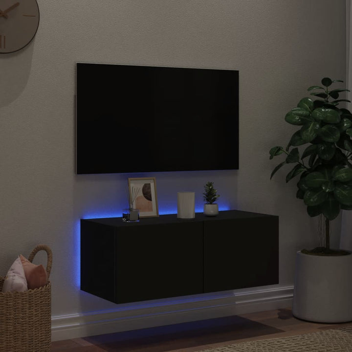 Tv-wandmeubel met LED-verlichting 80x35x31 cm zwart