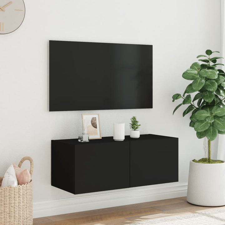 Tv-wandmeubel met LED-verlichting 80x35x31 cm zwart