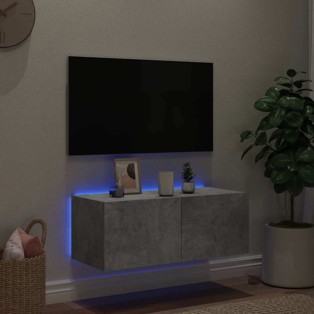 Tv-wandmeubel met LED-verlichting 80x35x31 cm betongrijs