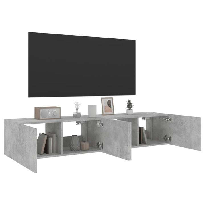 Tv-wandmeubels met LED-verlichting 2 st 80x35x31 cm betongrijs