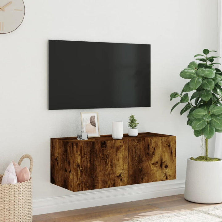 Tv-wandmeubel met LED-verlichting 80x35x31 cm gerookt eiken