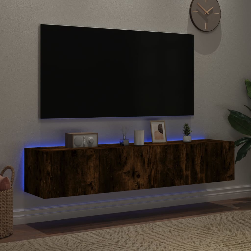 Tv-wandmeubels met LED 2 st 80x35x31 cm gerookt eikenkleurig