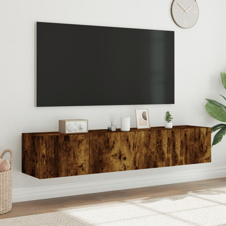 Tv-wandmeubels met LED 2 st 80x35x31 cm gerookt eikenkleurig