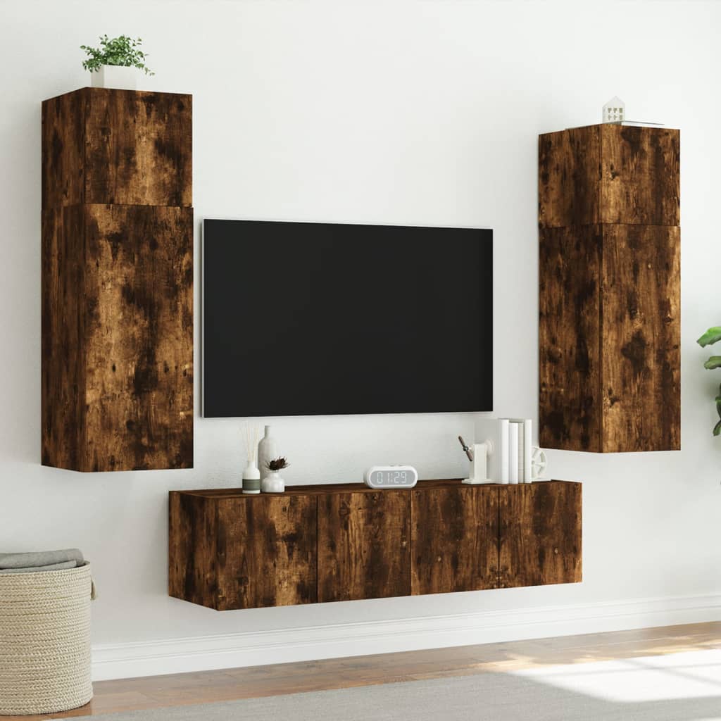 Tv-wandmeubels met LED 2 st 80x35x31 cm gerookt eikenkleurig