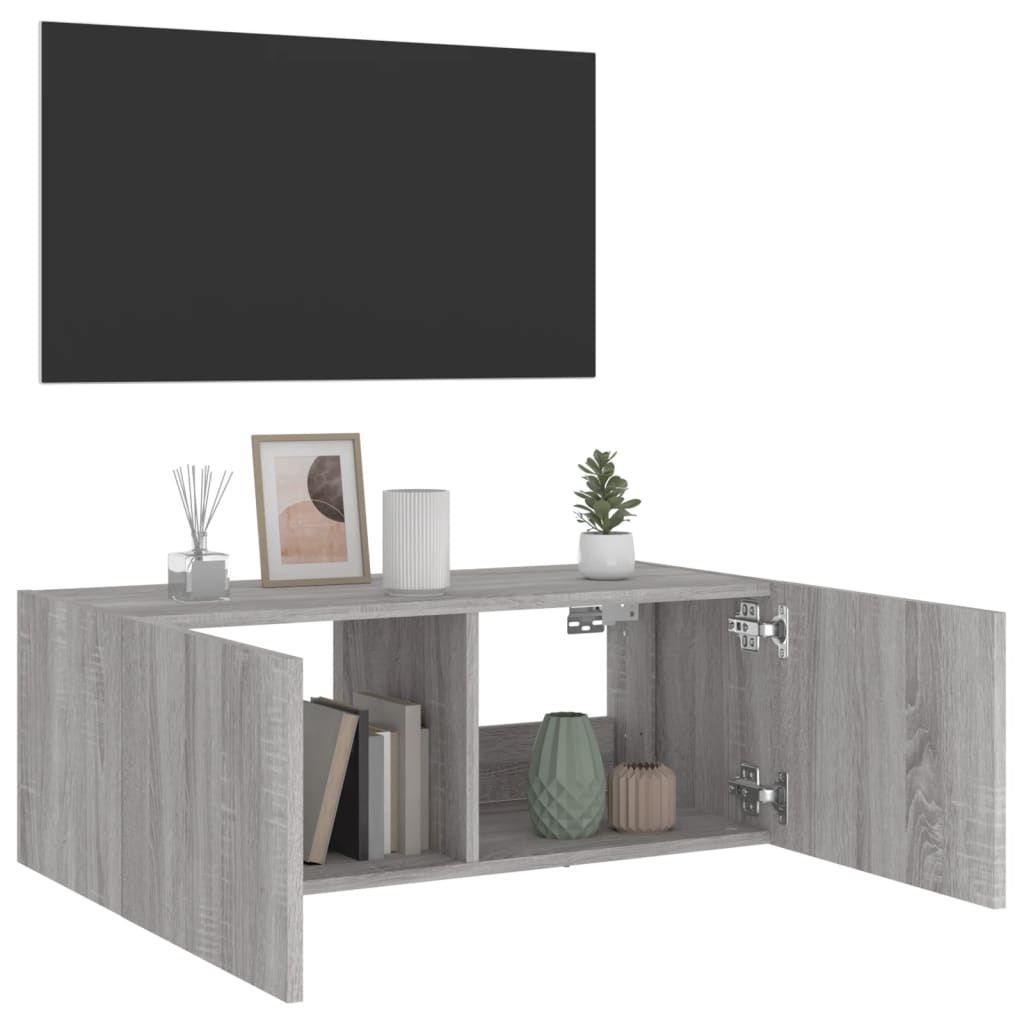 Tv-wandmeubel met LED-verlichting 80x35x31 cm grijs sonoma